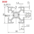 perfil tslot 3030 medidas